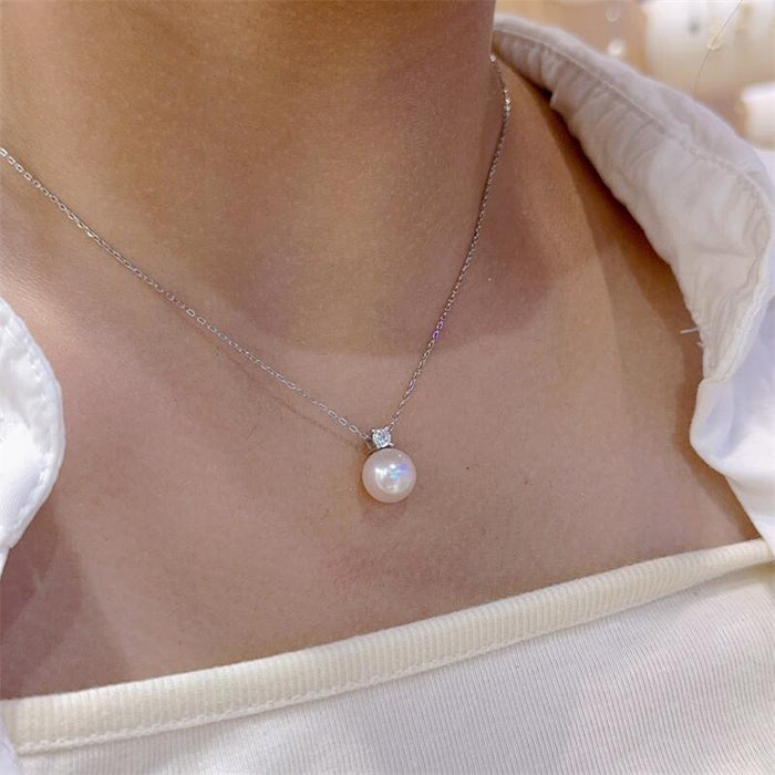 Wholesale   Pearl Necklace  Freshwater Sealless Pearl Round Bead  Pendant S925 Sterling Silver Premium Delicate Necklace