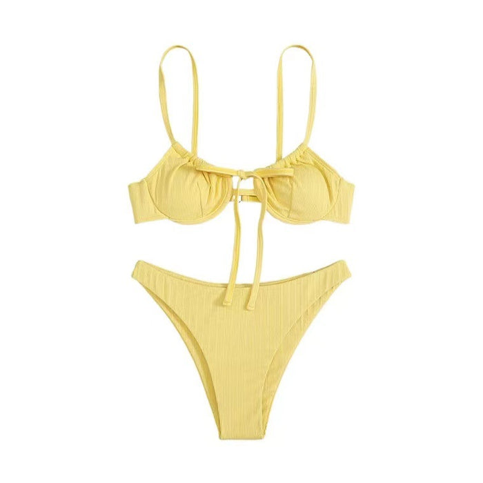 Wholesale Three point bikini steel support split high fork swimming vacation swimsuit