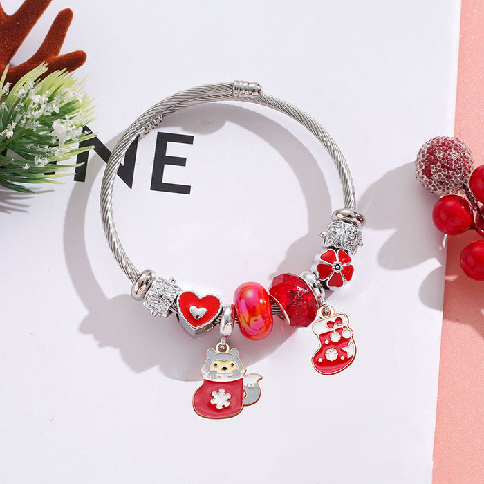 Wholesale Stainless Steel Christmas Charm Bracelet Boutique Resale with Snowflake Tree Reindeer Charms MOQ≥2