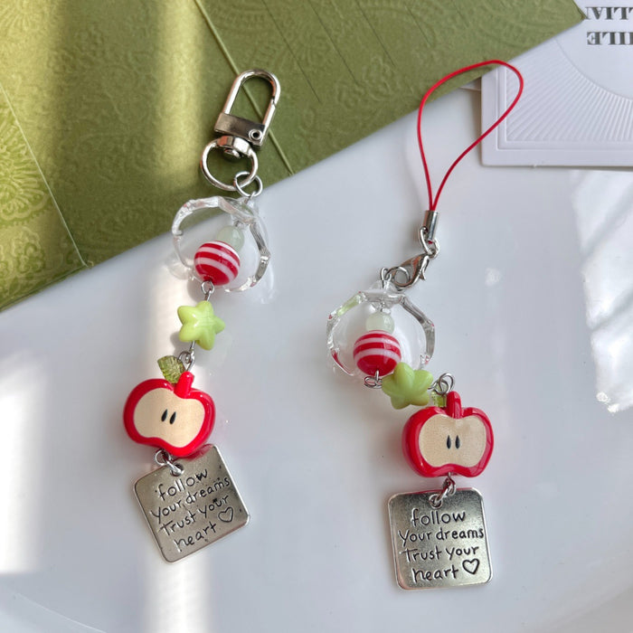 Wholesale Apple Mobile Phone Chain Green Five-Pointed Star Cute Fruit Pendant Hanging Decoration