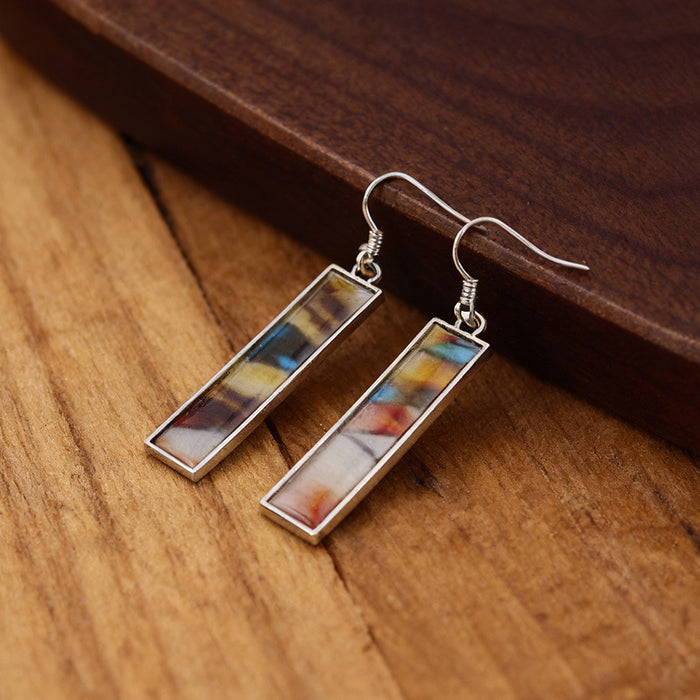 Wholesale colorful geometric color block long pendant earrings