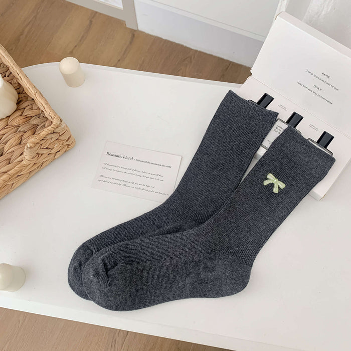 Wholesale Socks Children's Cotton Socks Embroidered Bow Double Needle Middle Tube Socks Breathable