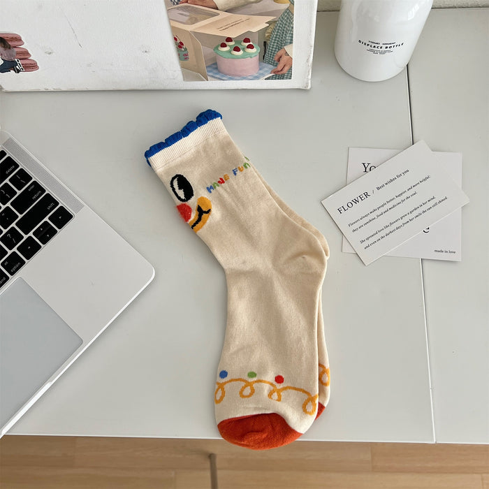 Wholesale Socks, pure cotton cartoon tube socks, funny smiling face emoji pack, long socks