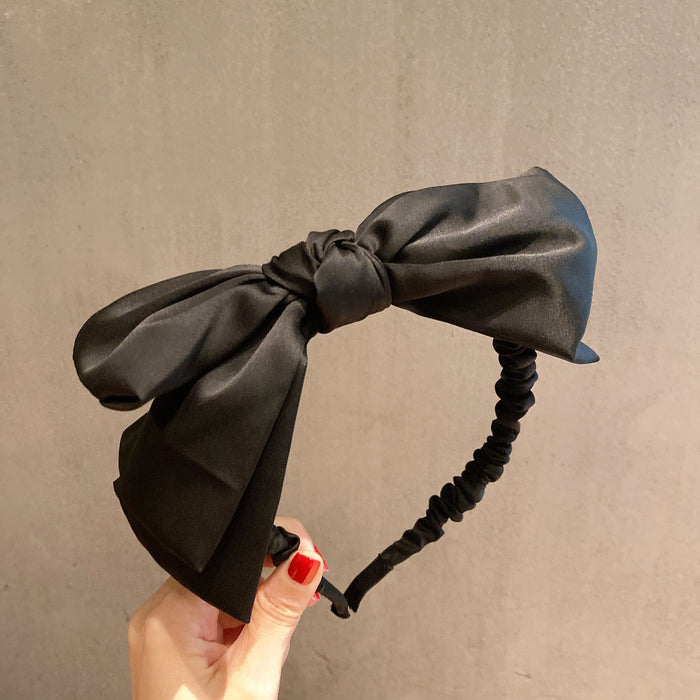 Wholesale Simple Retro Solid Color Satin Black Fabric Pleated Wide Edge Hair Band JDC-HD-HuiY021