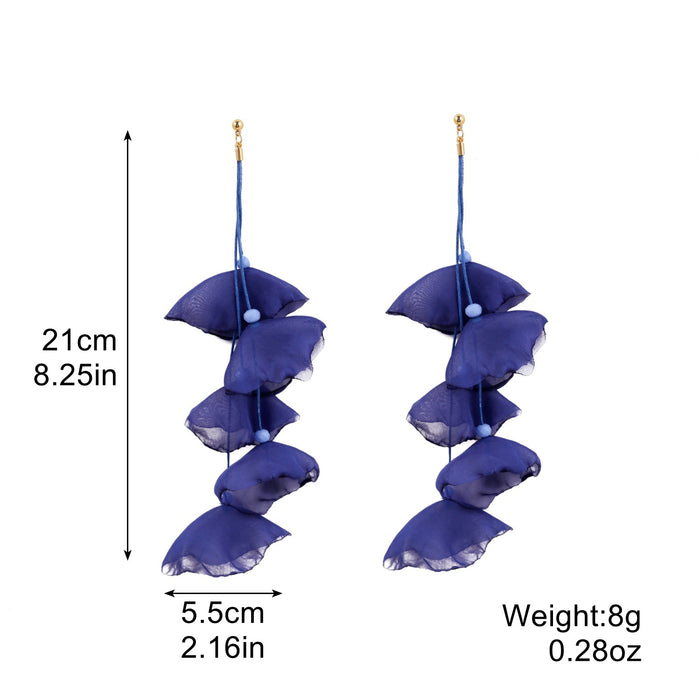 Wholesale Exaggerated flower tassel earrings, personalized earrings, temperament long fabric earrings, red flower earrings