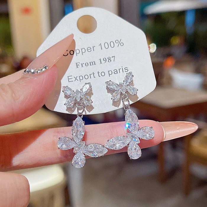 Wholesale Butterfly zircon earrings with elegant design and versatile temperament, exquisite and high-end earrings