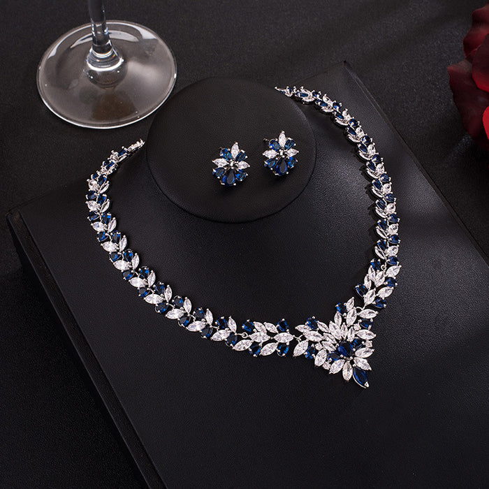 Wholesale Zircon Necklace Earrings Set Chain Accessories Jewelry Women' s Diamond