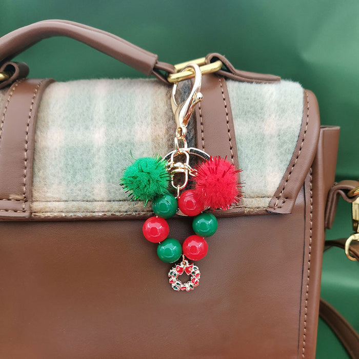 Wholesale Christmas theme keychain  snowflake bag keychain beaded Christmas tree keychain