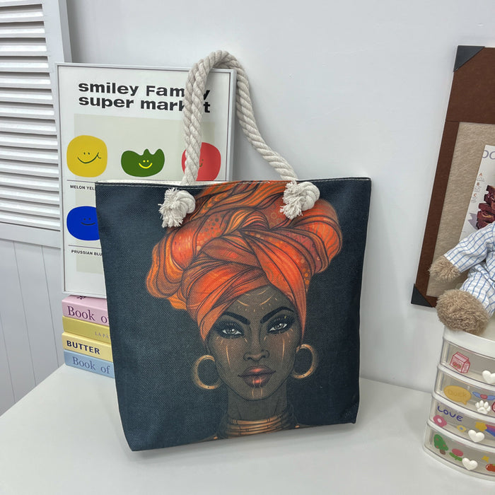 Wholesale Tourist shopping bag Tote bag Printed thick rope large capacity canvas bag Versatile creative handbag