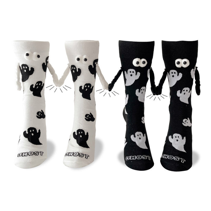 Wholesale Ghost  socks magnetic holding socks  feet plus size couple black and white tube socks