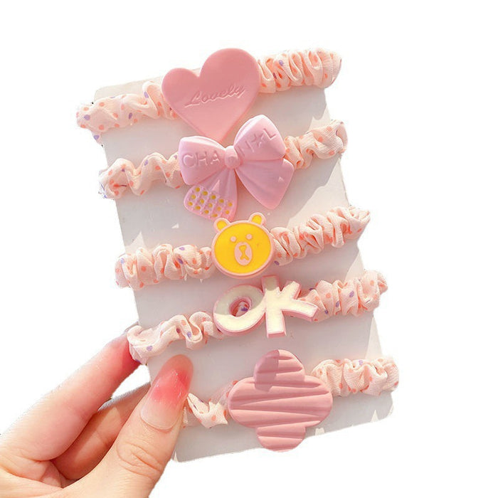 Wholesale 5pcs/pack Children's Hair Bands for Girls with High Elasticity and No Hair Damage Cute Baby Hair Bands Girls' Cartoon Hair Bands JDC-HS-Wangl004