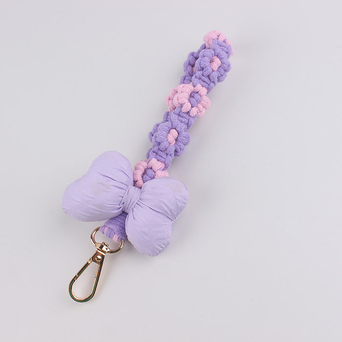 Wholesale Cotton-Filled Bow Mobile Phone Pendant Braided Mobile Phone Chain Small  Flower Braided Rope Keychain Bag