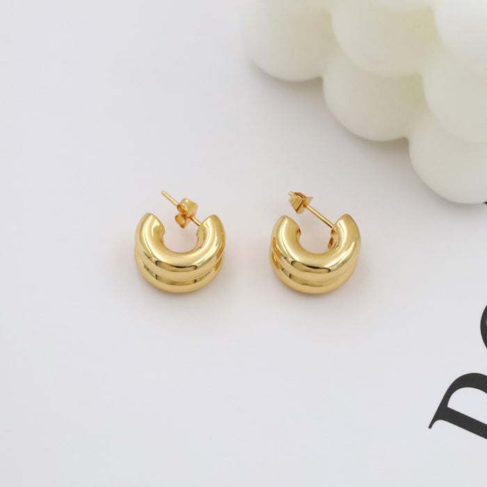 Wholesale retro titanium steel double-layer C- shaped earrings