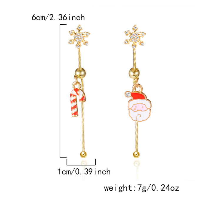 Wholesale Christmas diamond tassel  Christmas bell asymmetrical earrings