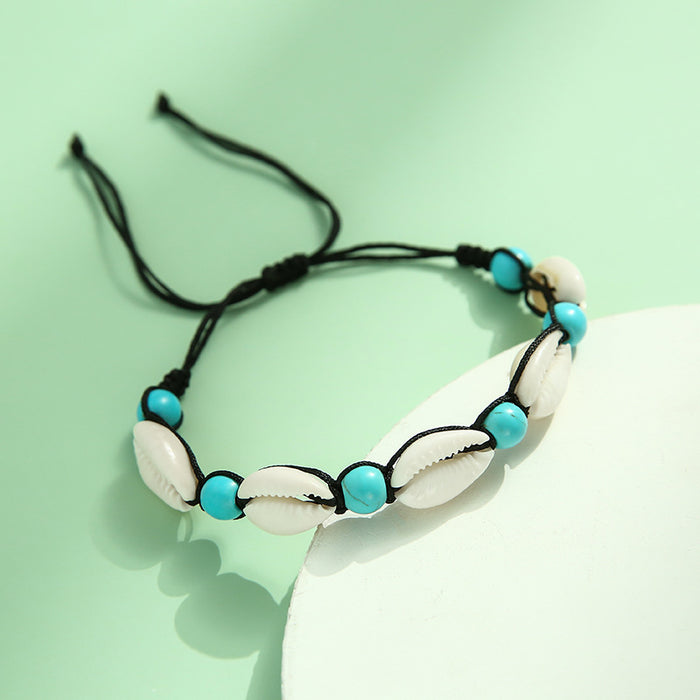 Wholesale turquoise beads hand-woven shell anklet