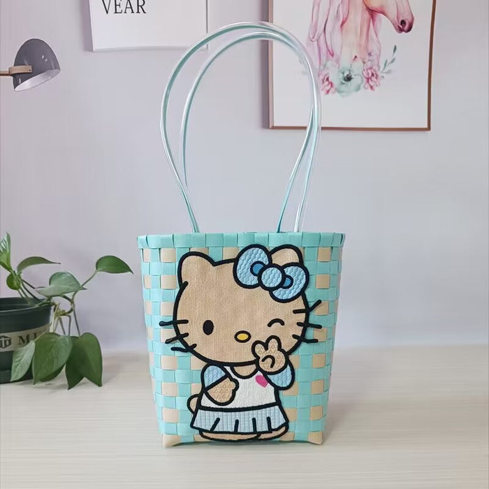 Wholesale Cat Vacation Casual Woven Bag Cute Cartoon Embroidered Bag