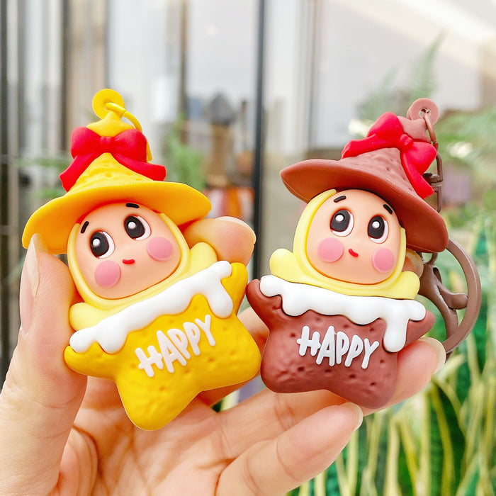 Wholesale Cute cartoon couple keychains with bows.