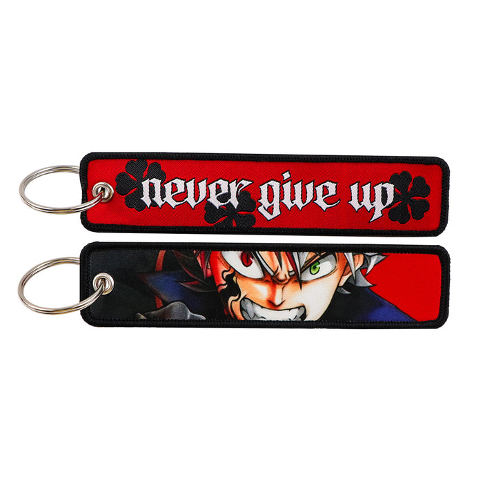 Wholesale Fabric Woven Label Black Clover Cartoon Keychain Bag Charm For Student Campus Gift MOQ≥3