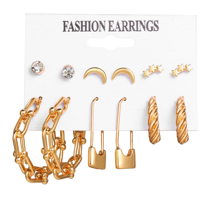 Wholesale 6-piece geometric pearl and diamond statement earring set