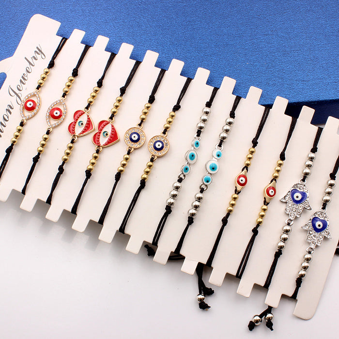 Wholesale Set of 5 styles, set of 12 palm peach hearts with diamond studded black rope