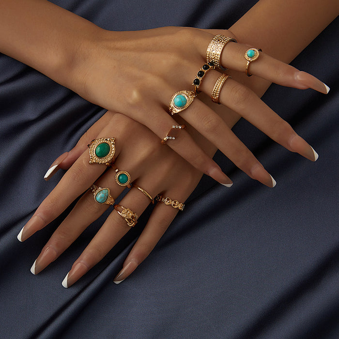 Wholesale turquoise rose combination 12-piece set Ring