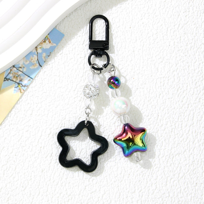 Wholesale Acrylic Star Keychain Black Handmade Beaded Bag Charm Fashion Accessory MOQ≥2