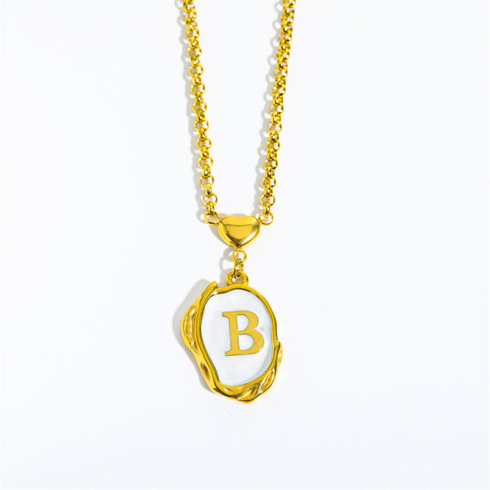 Wholesale Gold Plated Titanium Steel 3D Drip Oil Alphabet Pendant Necklace Summer Beach Initial Sweater Chain