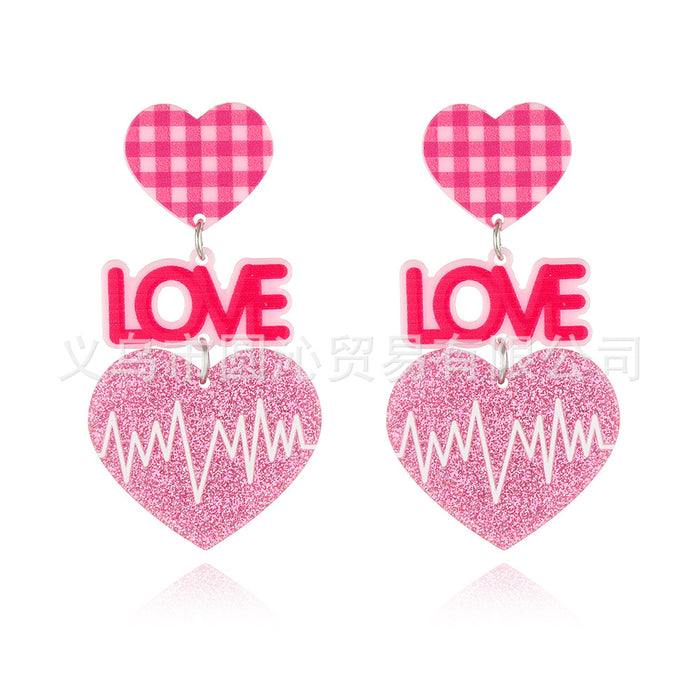 Wholesale Valentine' s Day Peach Heart Earrings Simple LOVE Letter Acrylic Sheet Printed Love Earrings