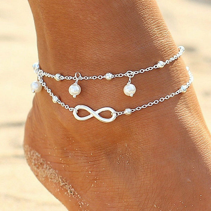 Wholesale Bohemian Beach Style Ethnic Anklet Alloy Turquoise Bead Rhinestone Stylish Jewelry Accessory MOQ≥2