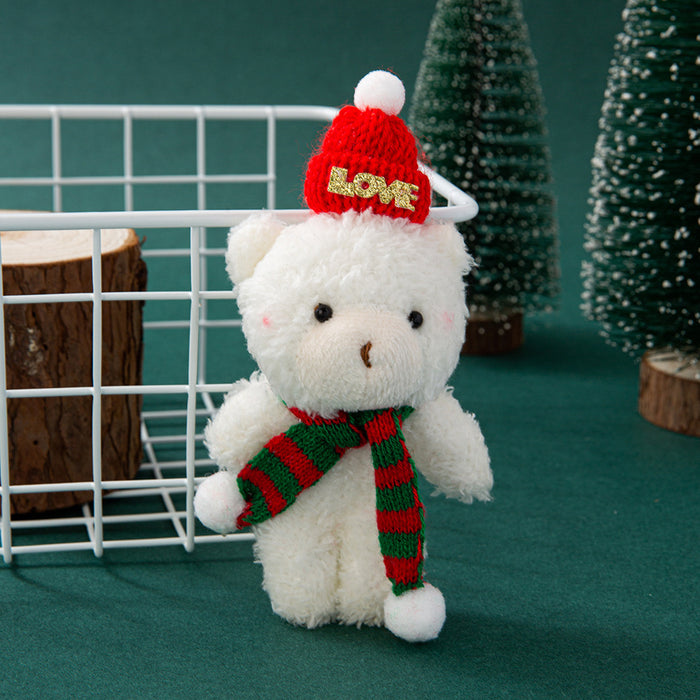 Wholesale Plush Bear Cloth Keychain with Green f and Peaked Hat for Christmas Gift Boutique MOQ≥2