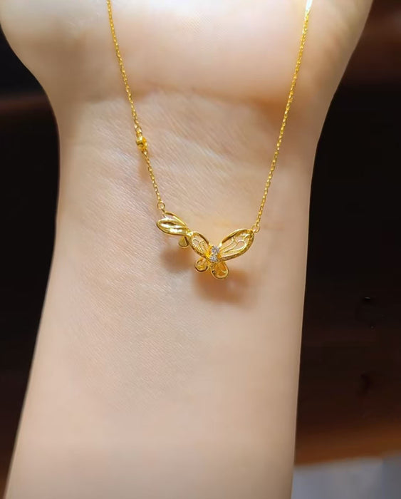 Wholesale Hollow flower charm fairy butterfly necklace integrated chain, women's light luxury gift, fashionable and exquisite accessories