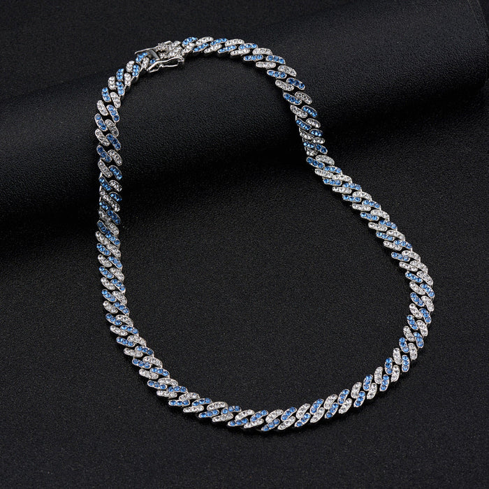 Wholesale Necklaces Zinc Alloy Rhinestone Rhombus Cuban Chain Full Diamond Hip Hop JDC-NE-XuanD006
