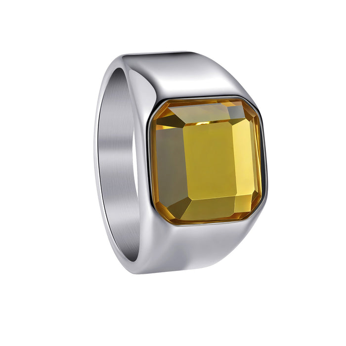 Wholesale Titanium Steel Electroplated Men' s Ring with Multi-Color Stones - Boutique Resale