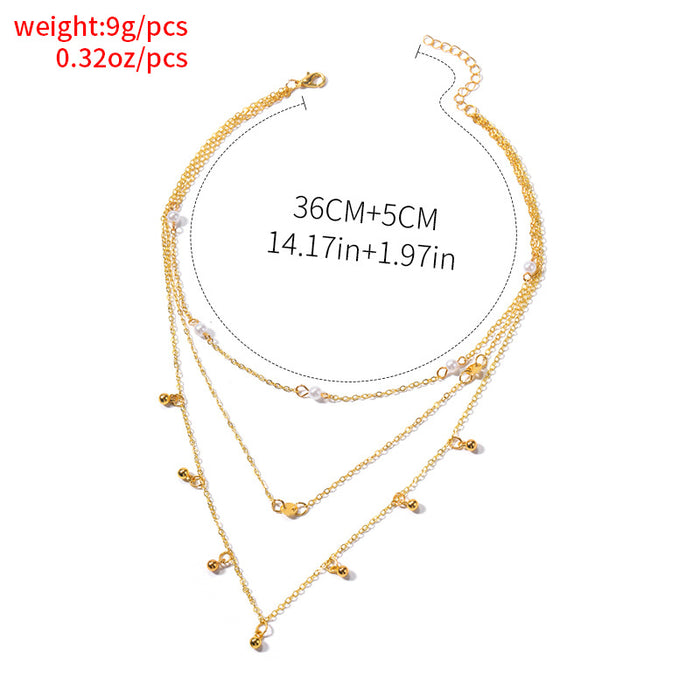 Wholesale Versatile jewelry, pearl discs, small round beads, three-layer necklace, light luxury, high-end feel