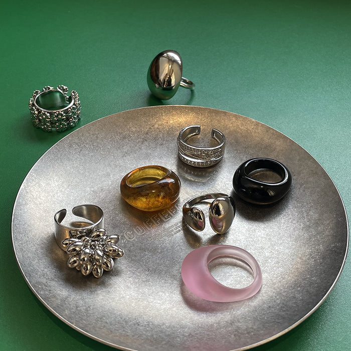 Wholesale Cold style retro open ring with resin layering, niche high-end feeling, simple and versatile index finger ring
