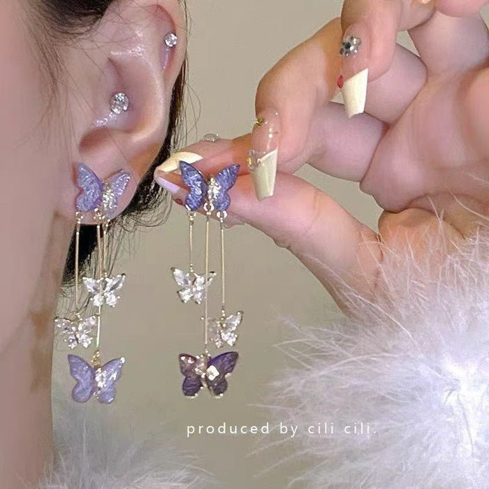 Wholesale Butterfly earrings, light luxury temperament, simple and long tassel earrings