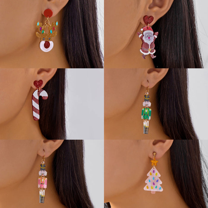 Wholesale Christmas series earrings Nutcracker  lights Christmas tree elk cane acrylic earrings