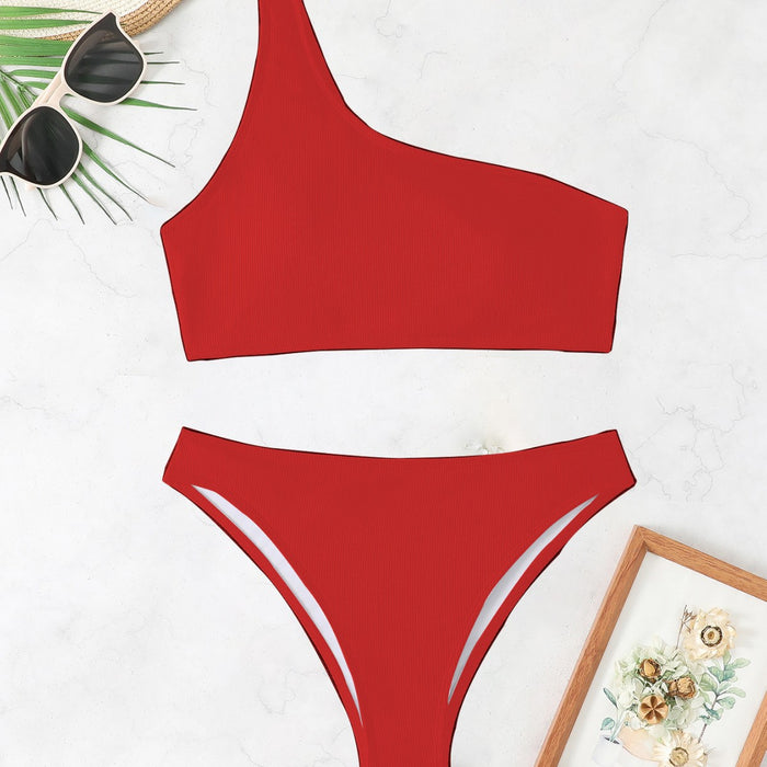 Wholesale Swimsuit Single Shoulder Split Bikini Solid Color Pit Bar Beach Swimsuit Female