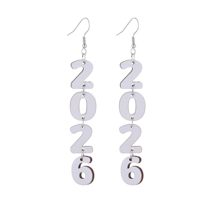Wholesale New Year Celebration Wooden Earrings Happy New Year Letter Splicing Earrings