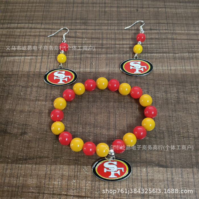Wholesale Football Colored Candy Acrylic Bead Bracelet Earring Set