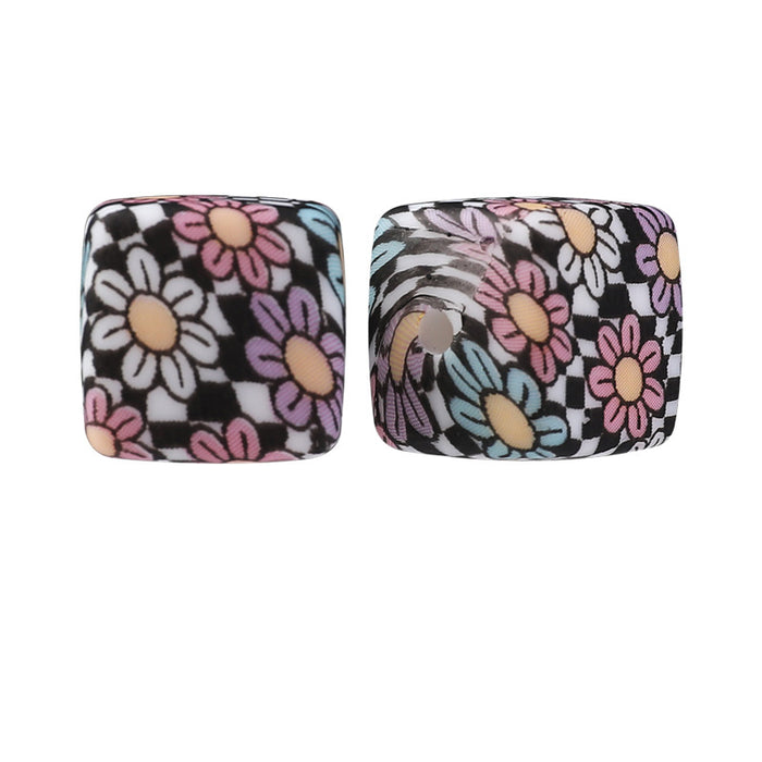 Wholesale Random 100pcs Watermark cube silicone beads jewelry beaded bracelet accessories square printed silicone beads