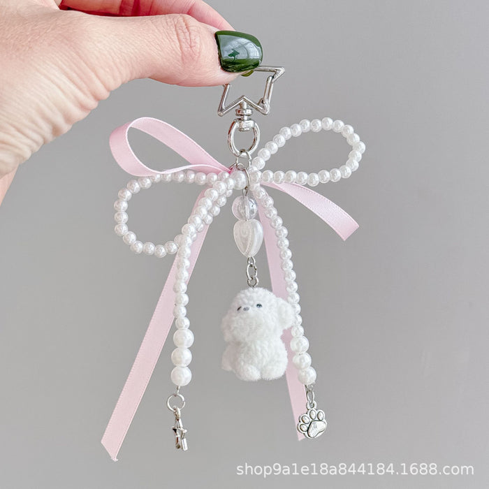 Wholesale Cute Pearl Bow Pendant Bag Mobile Phone Keychain Exquisite Small Gift