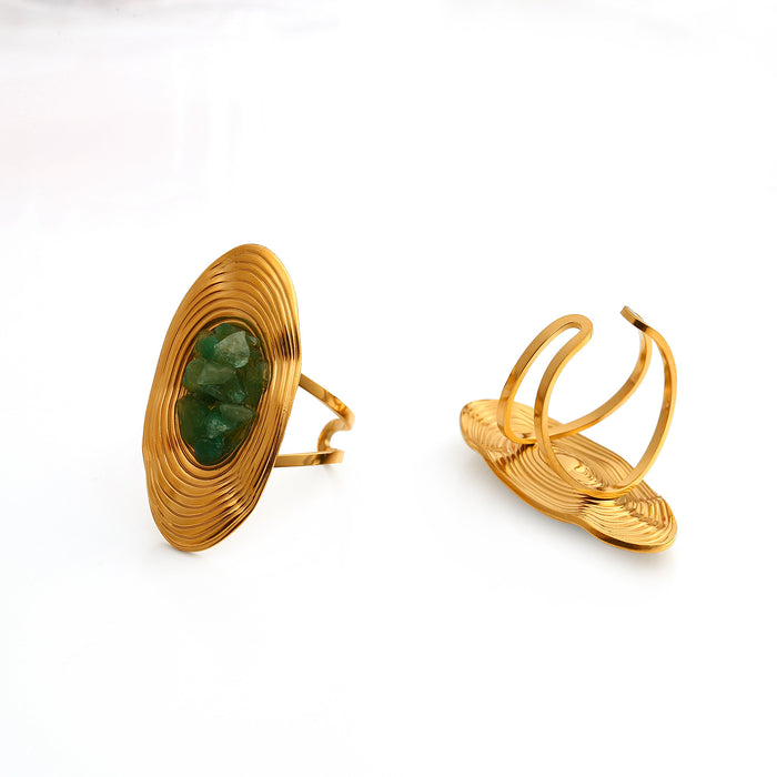 Wholesale Vintage exquisite high-end stainless steel oval earrings set with natural stone earrings and ring set