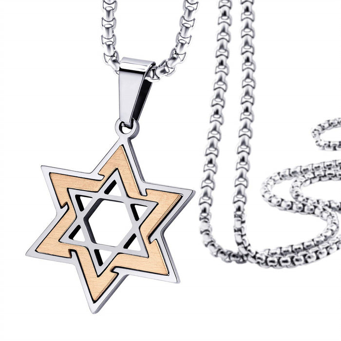 Wholesale Personalized Fashion Necklace Two tone Stainless Steel David Star Pendant Necklace