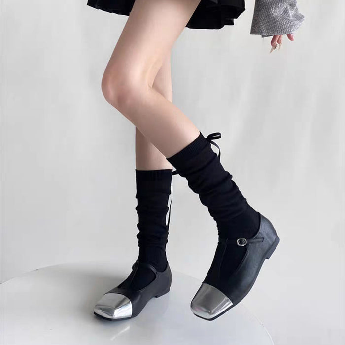 Wholesale Ballet style bow socks with stripes, mid tube pile socks, long tube socks