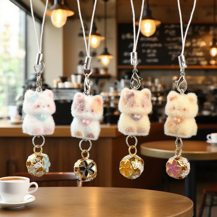 Wholesale Cute Flocked Bell cat Cartoon Pendant Mobile Phone Chain Keychain