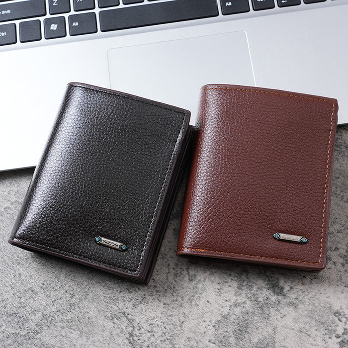 Wholesale Men' s PU Wallet Solid Color Black for Business Commute Gift MOQ≥3