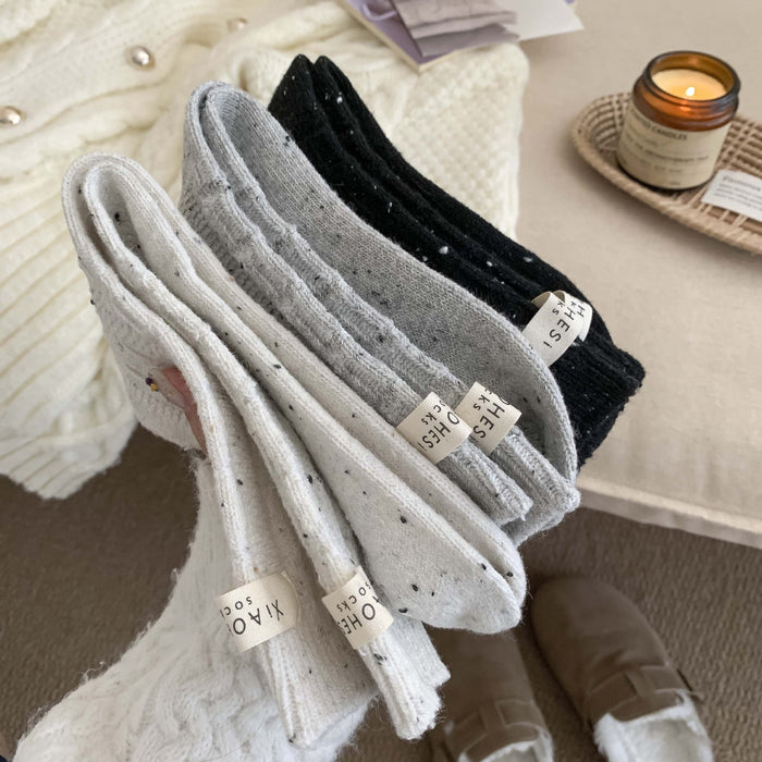 Wholesale Cloth labeled wool socks, thickened warm cotton socks, stacked socks, mid tube socks