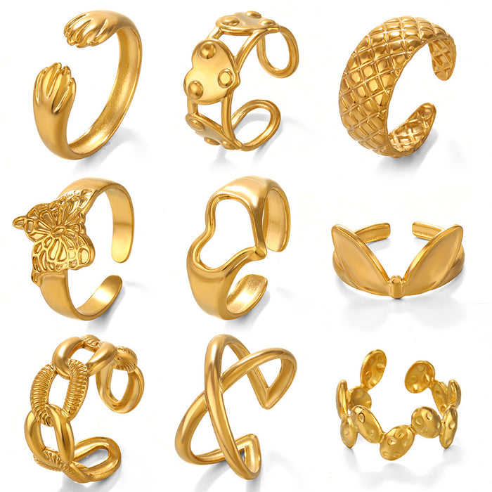 Wholesale Stainless steel female hip hop Gold Plated Rings Adjustable rings