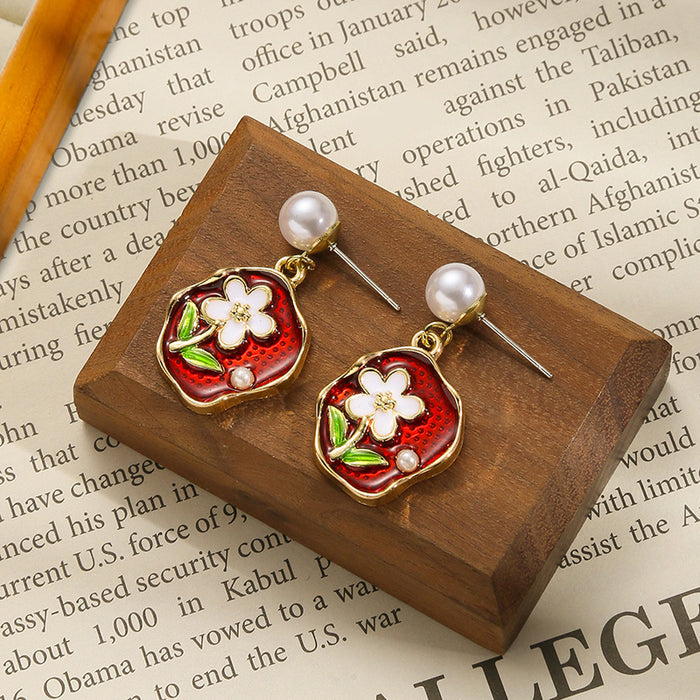 Wholesale Personalized enamel oil painting earrings, colorful earrings, pearl design earrings
